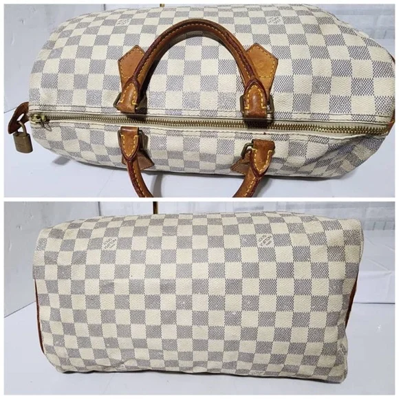 SOLD***Authentic LOUIS VUITTON Damier Azur Speedy 35 Hand Bag Brown/Cream - Picture 11 of 16